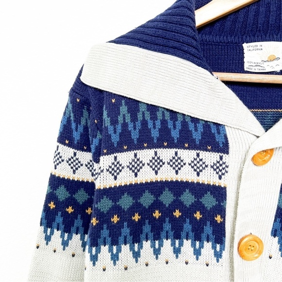Vintage 70s unisex fair isle shawl collar cozy button up cardigan size medium - Picture 3 of 8